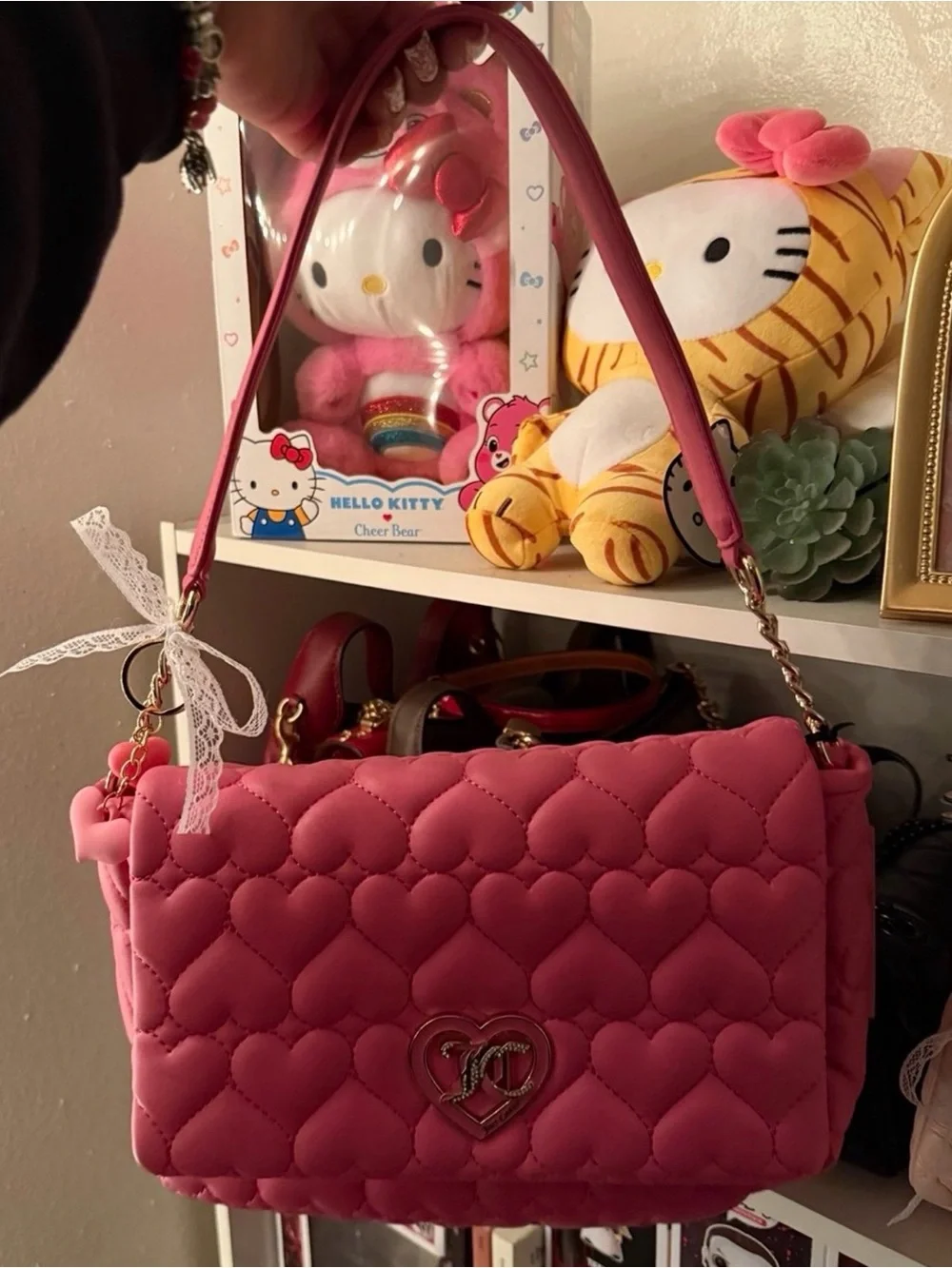Juicy Couture Hot Pink Quilted Heart Shoulder Bag with Wallet